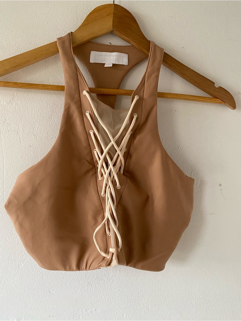 Jonathan Simkhai Tan Lace-Up Racerback Crop Top - Picture 7 of 7